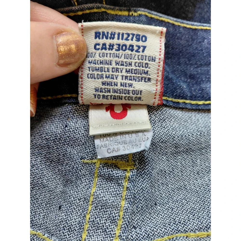 True Religion Billy Super T Mens Straight Leg Jeans Blue Yellow Stitch USA 36